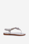 Women's Flat Sandals With Decorative Flower Silver Edoni