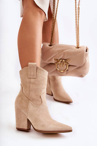 Women's Suede Cowboy Boots Beige Mindy