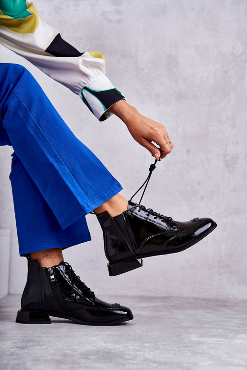 Lacquered Boots With Decoration Black Betrix