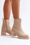 Eco Suede Women's Ankle Boots with Heel Lining Light Beige Meriluna II-gat