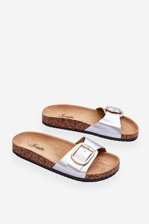 Women's Classic Slippers On Cork Soles Silver Noa