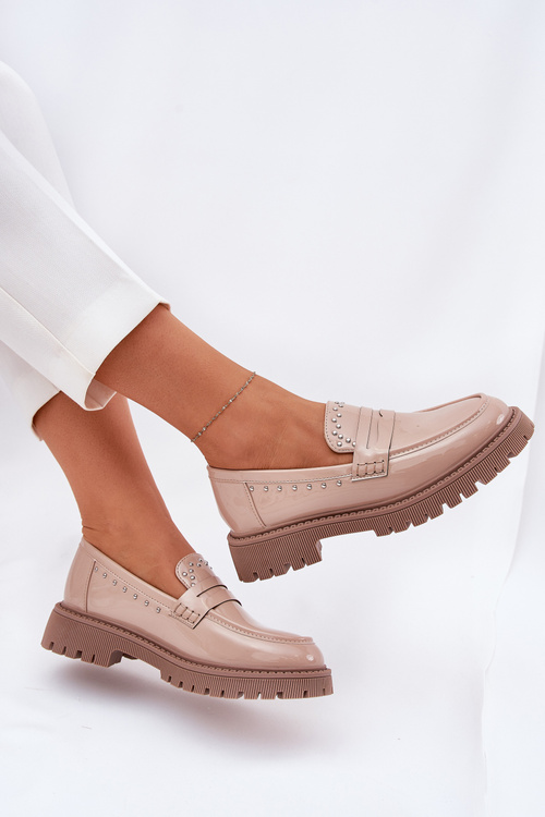 Ladies Patent Moccasins With Decoration Beige Nallae