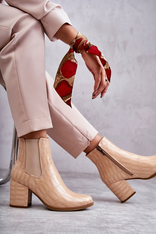 Snake Leather Booties La.Fi 260038BE-XC Beige