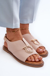 Flat Women's Sandals With Gold Decoration Vinceza 17319 Light Pink