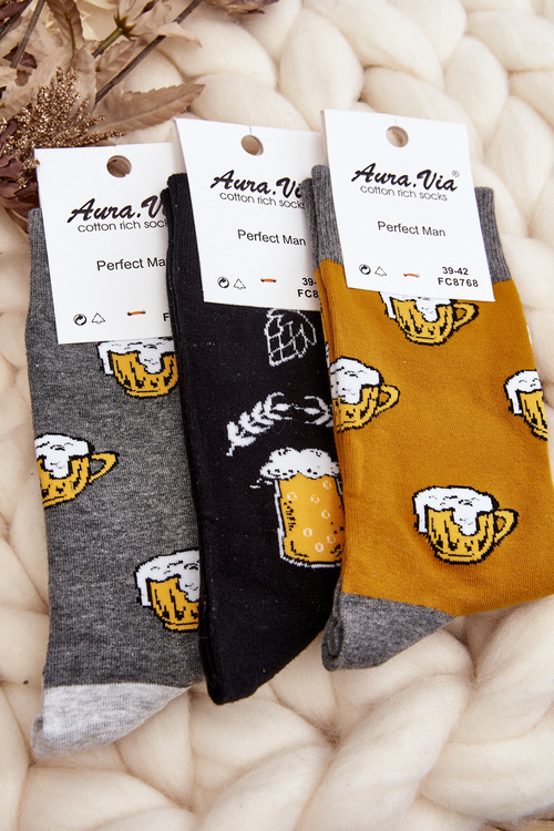 Men's Socks with Beer Patterns Grey
