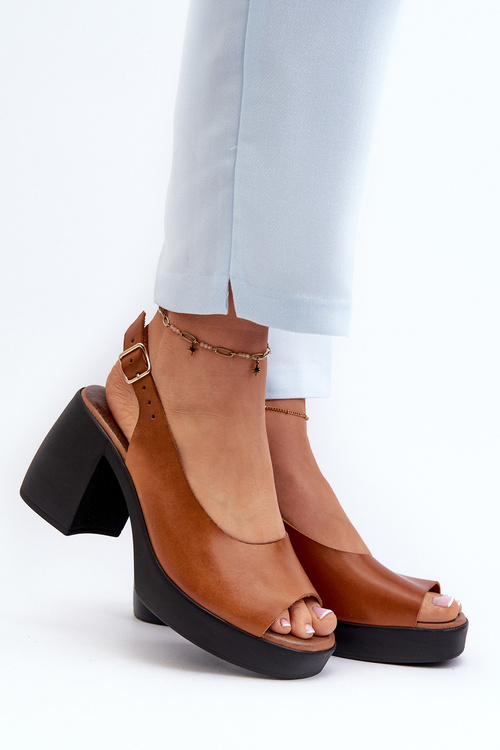 Zazoo 40376 Leather Sandals On Chunky Heel Brown