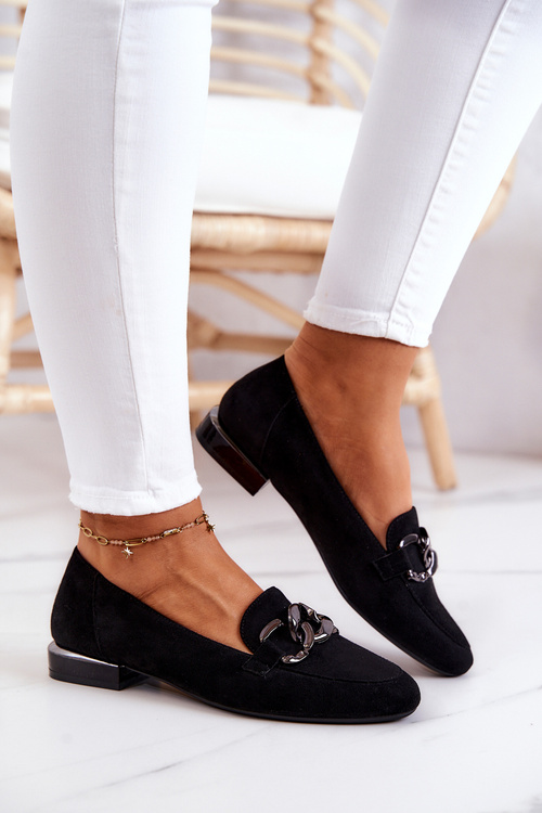 Mokasyny Damskie Zamszowe Czarne Sergio Leone MK739