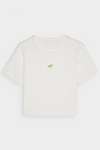 Damski Bawełniany T-shirt Slim Cropped 4F 4FWAW24TTSHF1701-10S Biały