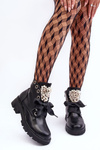 Leather Embellished Low Boots On A Flat Heel Black Binga