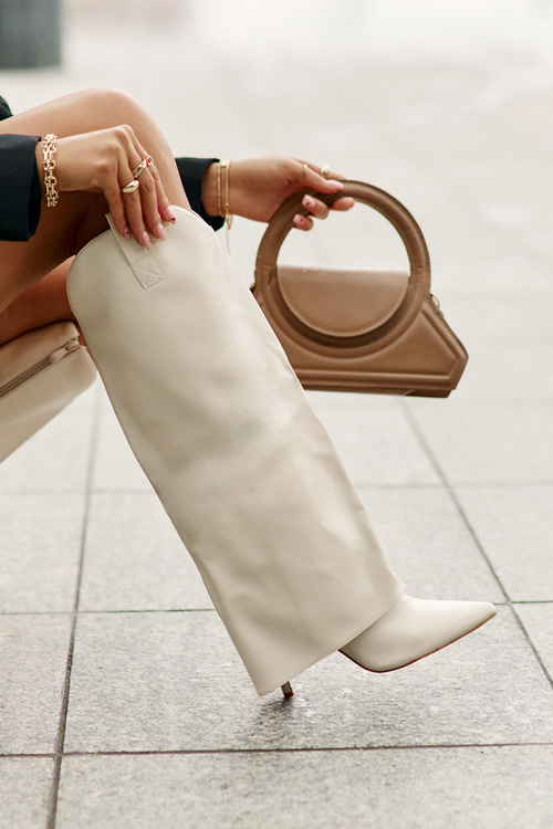 Stiletto Boots With Turned Shaft Light Beige Bellinna