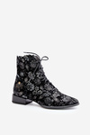 Suede Patterned Ankle Boots With Flat Heel Maciejka 06391-01 Black