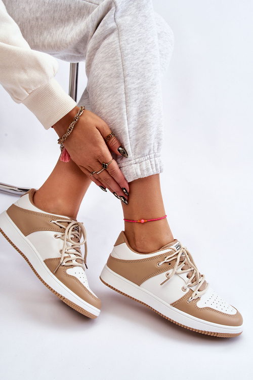 Buty Sportowe Damskie Klasyczne Podwójnie Sznurowane Biało-Beżowe Jella