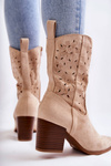 Women's Suede Boots With Cowboy Boots Beige Ariane