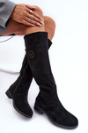 Women's Suede Boots on Flat Heel Black Albuna