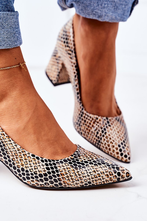 Leather Pumps With Animal Pattern Lewski Shoes 2801 Black-Beige