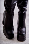 Fashionable Leather Boots On Chunky Heels Black Meggie