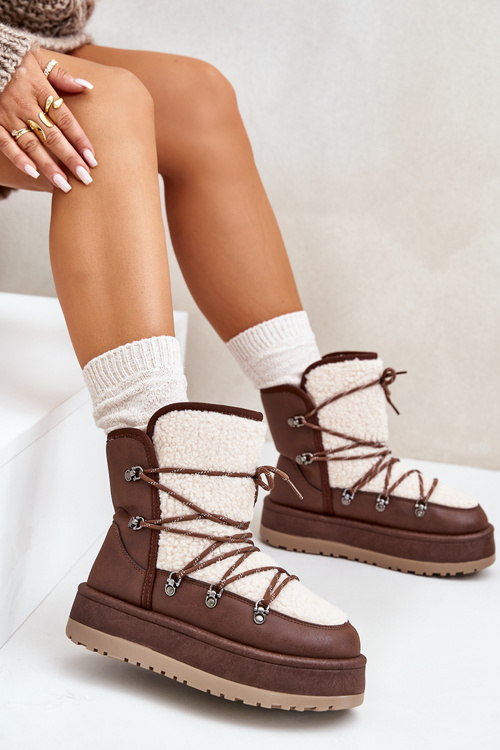 Women's Snow Boots On Platform With Lacing Brown Riaviana