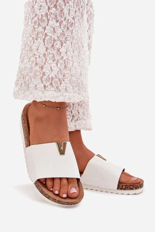 Damskie Klapki Korkowa Platforma Ozdobny Detal Białe Vessira