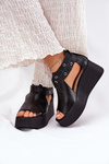 Leather Wedge Sandals Black Zazoo 1732