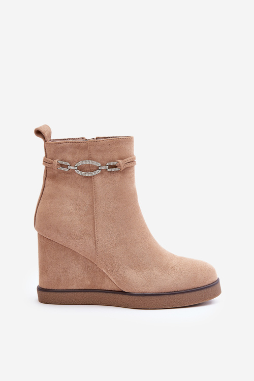 Wedge Ankle Boots With Decorative Strap Beige Kaiviana