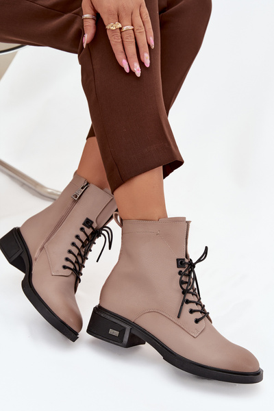 Damskie Botki Skóra Naturalna Niski Obcas Beżowe Vinceza 39955