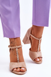 Suede High Heel Sandals With Cubic Zirconia Beige Aniya 