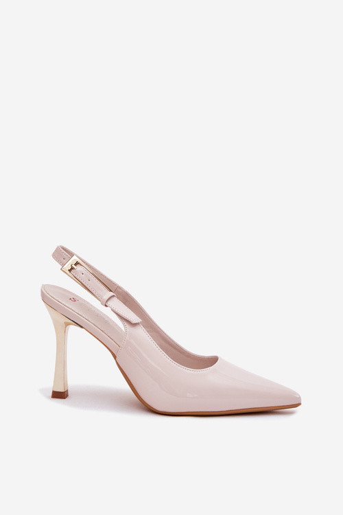 Lacquered Heels With Open Back And Pointed Toes Light Beige Rivori