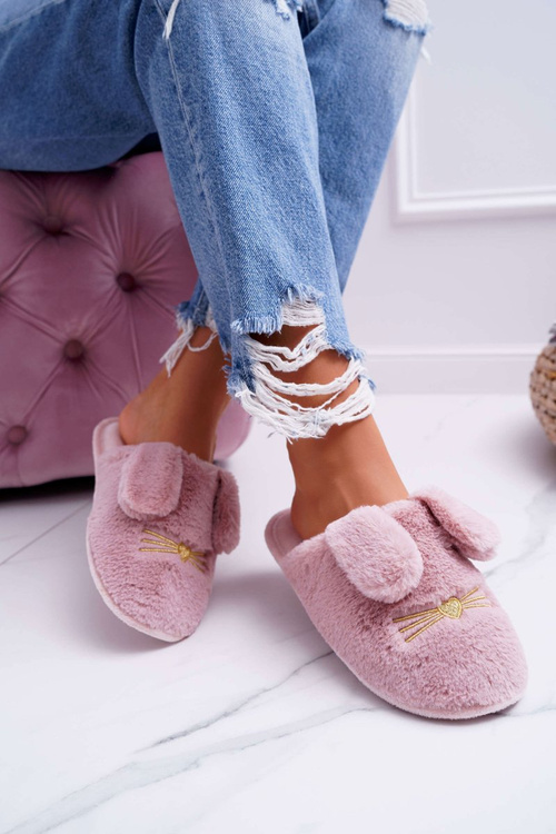 Ladies' Slippers With Fur and Ears Dark Pink Semmi