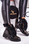Women's Insulated Boots With Studs And Fur Shiny Glam
