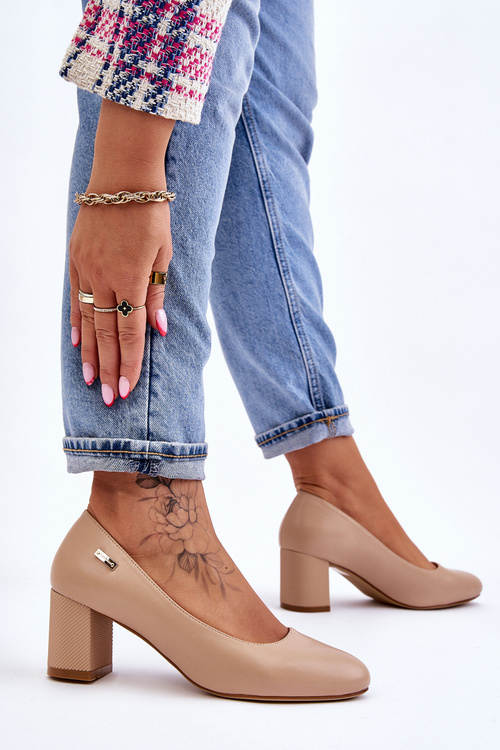 Leather Pumps On A Block Heel Sergio Leone PB178 Beige