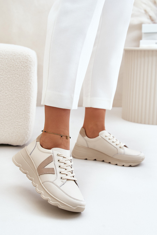 Buty Sportowe Damskie Skóra Naturalna Beżowe Vinceza 7918