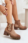 Women's Insulated Ankle Boots With Heel And Golden Detail Eco Suede Light Brown Mailta