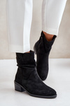 Warm women's ankle boots with gathered upper on low heel black Zinanya