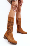Women's Suede Cutout Boots with Low Heel in Camel Ndulu