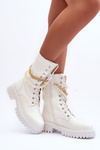 Leather High Top Sneakers with a Chain White Nameer