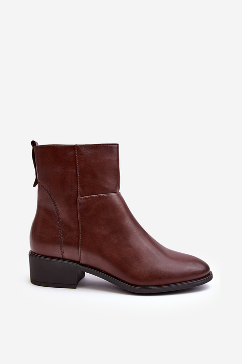 Botki Damskie Na Suwak Skóra Brązowe Semotti BT595