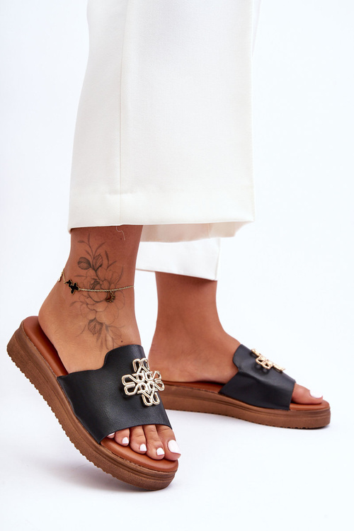 Leather Women's Platform Slippers with Black Azera