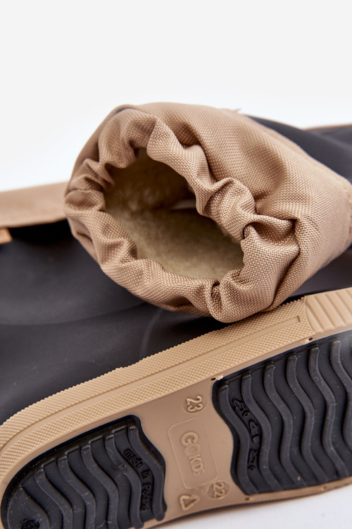 Kalosze Dziecięce Z Ocieplaczem Czarno-Beżowe Snow Wave Gokids 981