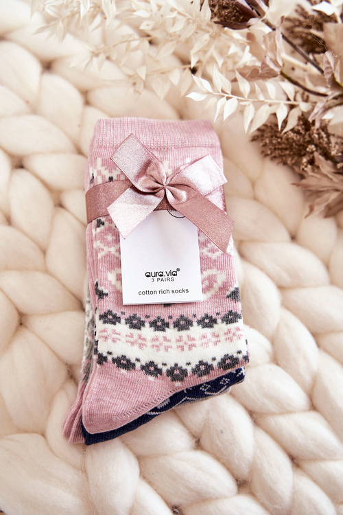 Women's 3-Pack Christmas Socks with Heart Pattern Pink