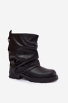 Insulated Women's Ankle Boots With Wrinkled Shaft Black Gracine