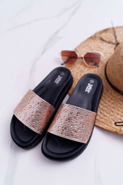 Women's Flip Flops With Zircons Champagne XTI 48821