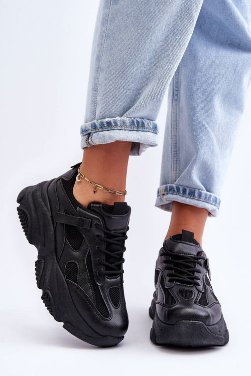 Sneakersy Damskie Masywna Platforma Czarne Agnenia WX-92