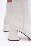 White Leather Ankle Boots with Heel Decoration Pamelinta