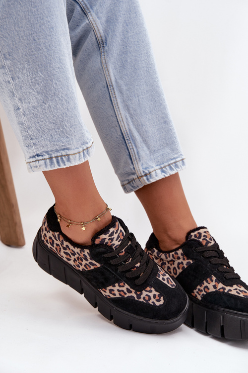 Suede Insulated Sneakers for Women on a Thick Platform Vinceza 66841 Panther Black