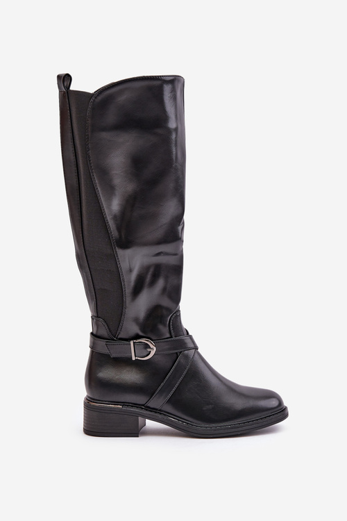 Warm Knee High Boots With Buckle And Zipper Black Seavella