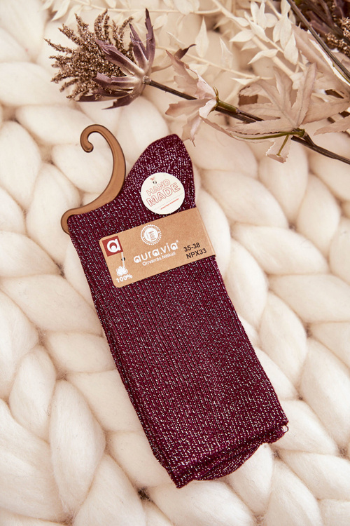 Women's Antibacterial Socks With Shiny Thread Maroon