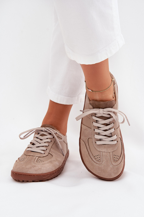 Ladies Leather Sneakers Barefoot Zazoo N1277S2 Beige