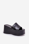 Lacquered Women's Sandals On Platform And Wedge Black Nellevia