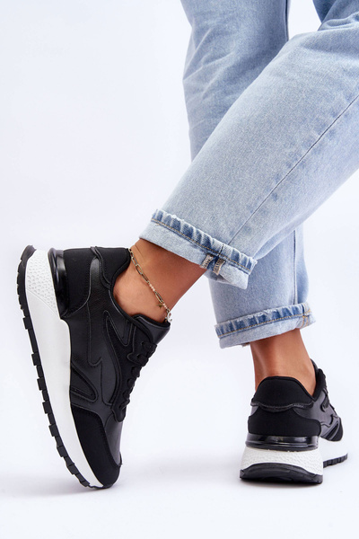 Buty Sportowe Damskie Platforma Czarno-Białe Henley WX-102