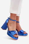 Lacquered Women's Sandals On Heel Blue Marila